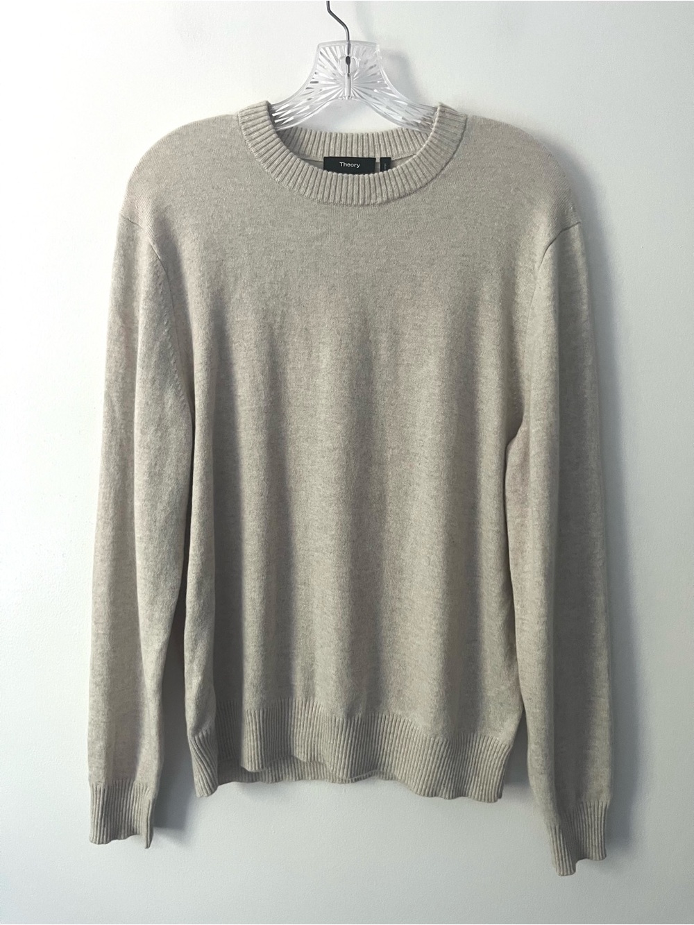 Theory 100% Cashmere Hilles Crew Neck Sweater Oatmeal Beige Knit M Quiet Luxury